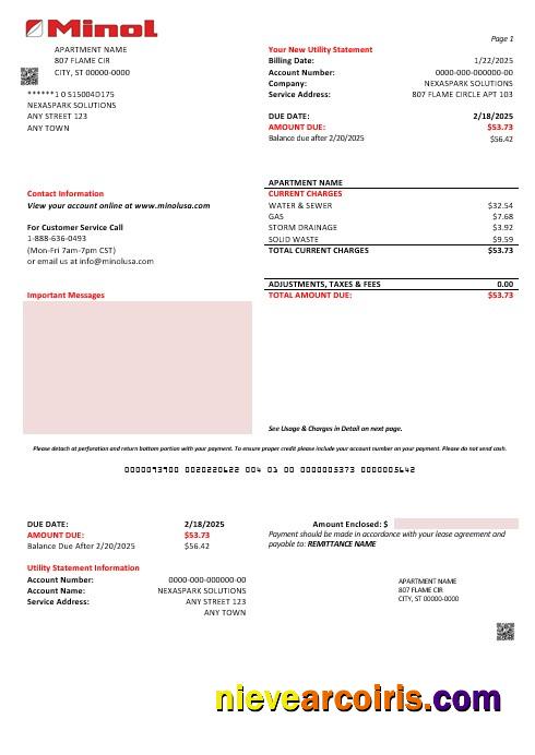 USA Texas Minol business utility bill